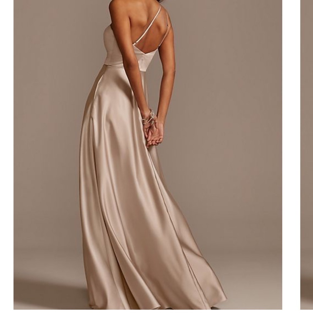 one shoulder satin a-line long bridesmaid dress - Picture 2 of 2